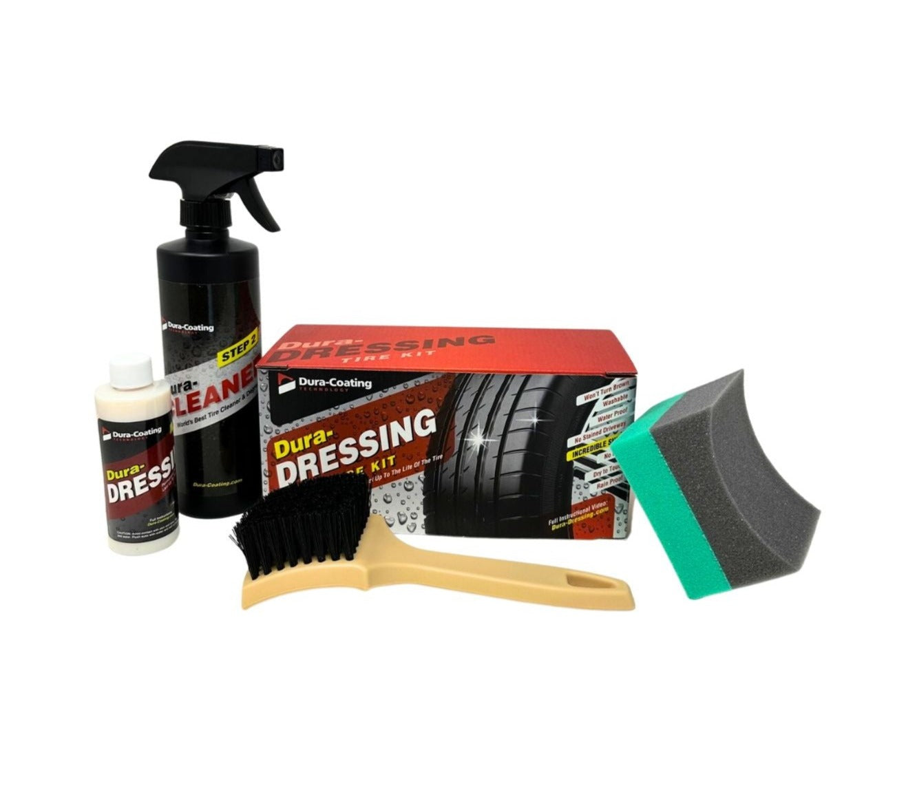 Dura-Dressing Total Tire Kit - Single Size Car Kit - Tire Dressing,  Cleaning and Restoration Kit for Cars - High Gloss Coating to Renew and  Protect
